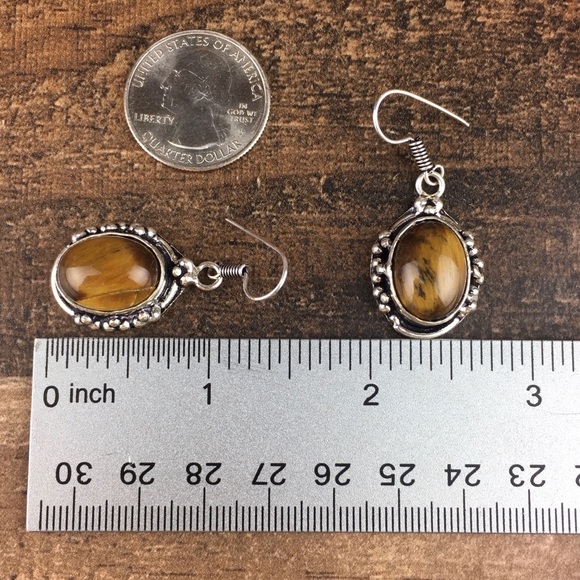 Tiger’s Eye Stone Hook Dangle Earrings - Picture 6 of 9